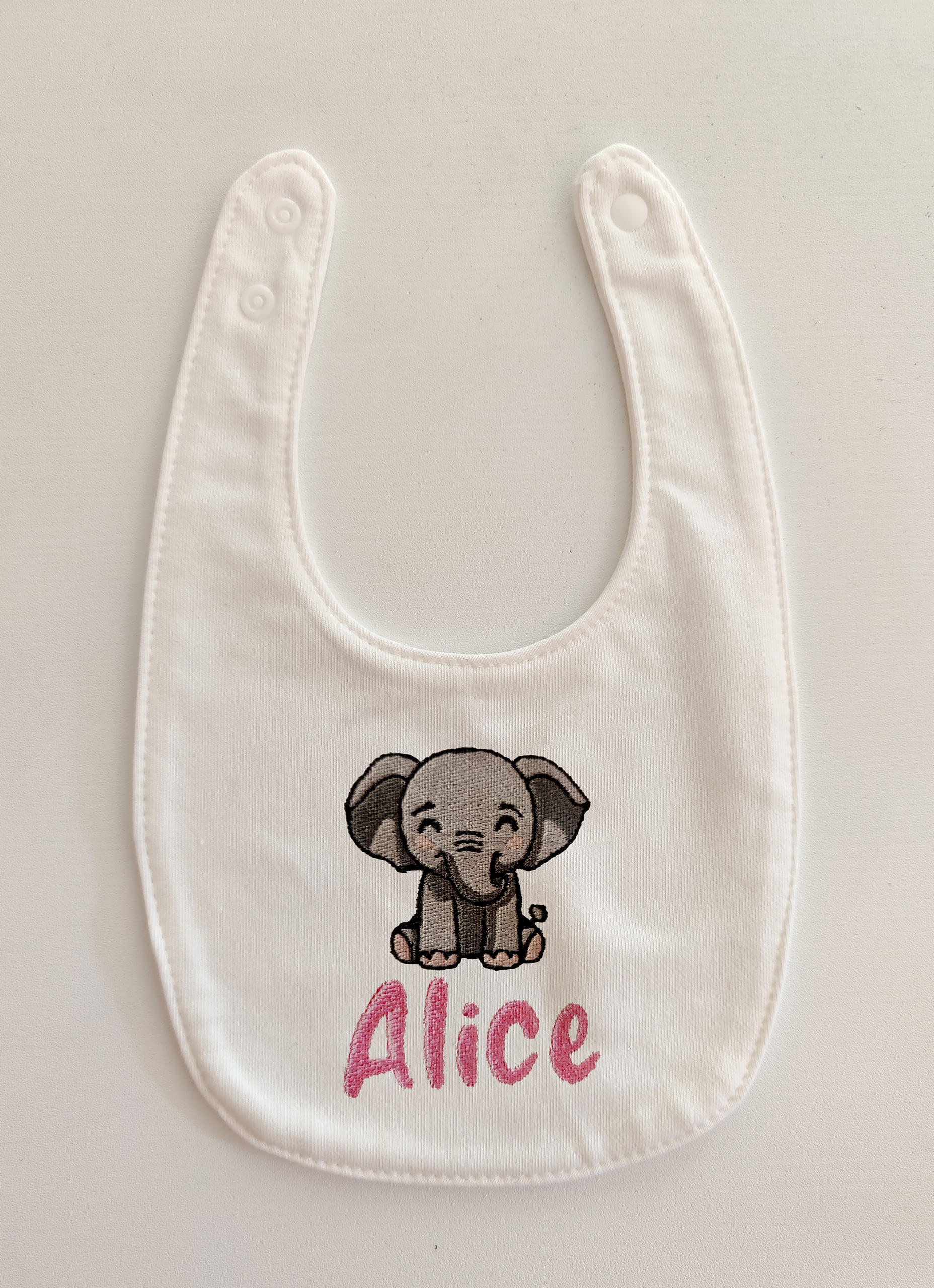 Bavaglino con Elefante e Nome Rosa